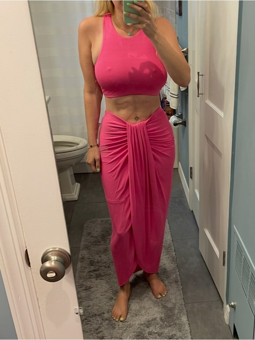 Pink Ruched Front Maxi Skirt n top